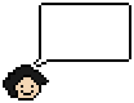 Cartoon pixel cute character man face with chat box blank decoration 8 bit male boy say speak discuss idea chat box cartoon pixel game 8bit vector.のイラスト素材