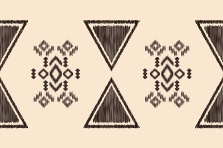 Ethnic ikat traditional motif fabric pattern geometric style.African Ikat embroidery Ethnic oriental pattern cream brown background wallpaper. Abstract,vector,illustration.Texture.のイラスト素材