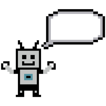 Cute pixel cartoon 8 bit character robot or AI pixel 8 bit chat box can chat learn AI technology...