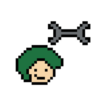 Cartoon cute pixel 8bit character engineer man fix problem improvement for decoration 8 bit male boy male engineer solve problem character game vector.のイラスト素材