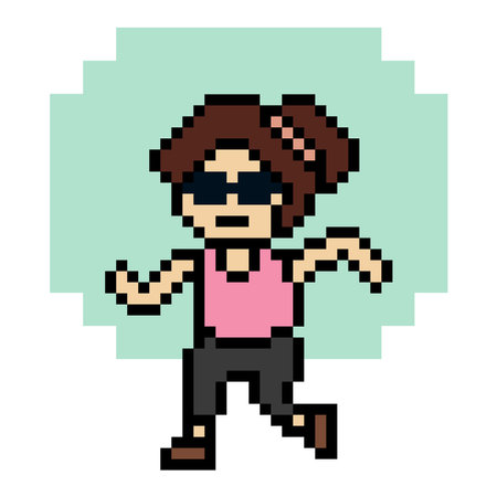 Cute cartoon run exercise pixel cartoon 8bit character woman lady run running jog cardio lifestyle...