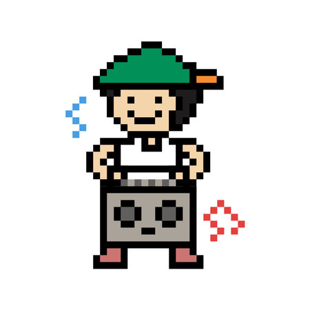 Cute cartoon pixel character cute man exercises training aerobic dance lifestyle music decoration...