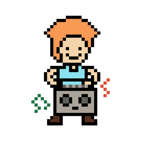 Cute cartoon pixel character cute man exercises training aerobic dance lifestyle music decoration...