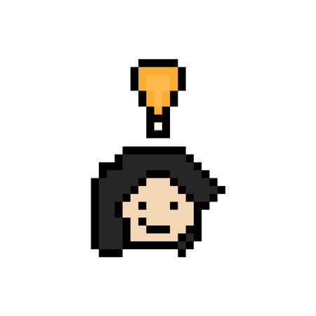 Cartoon cute character woman lady face with light bulb idea creative think decoration pixel 8 bit...