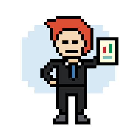 Cartoon cute pixel cartoon 8bit character business man businessman smart work game decoration...