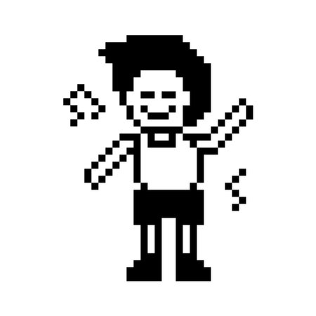 Cartoon cute pixel character cute man exercises training aerobic dance lifestyle music decoration...