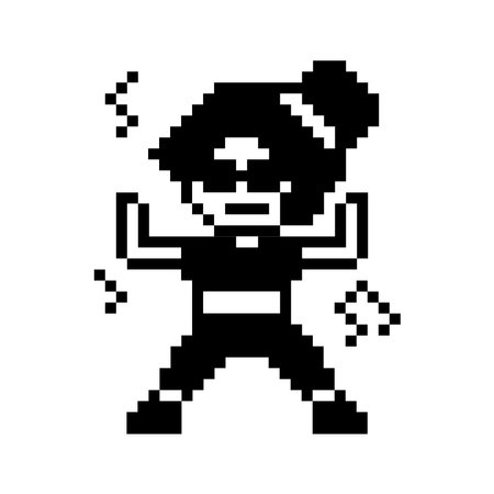 Cartoon cute pixel character woman exercises training dance lifestyle music decoration life style 8 bit female girl dance with music game 8bit fitness isolated vector.のイラスト素材