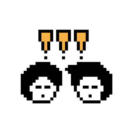 Cute pixel cartoon character man notice with exclamation mark decoration 8 bit male boy surprise...