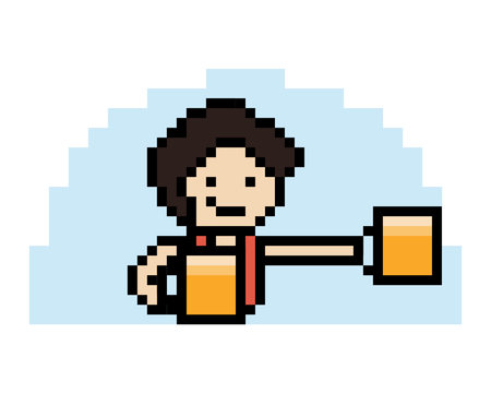 Pixel art cute cartoon 8bit character man drink beer alcohol party hangout lifestyle decoration life...