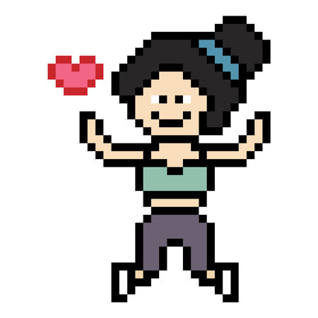 Cartoon pixel character cute woman exercises training dance lifestyle music decoration life style 8...