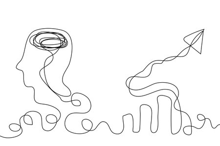 Sketch outline concept minimal business man in drawing continuous line art. male business success talent hand drawn with white ioslated background. Abstract,vector,illustration.のイラスト素材