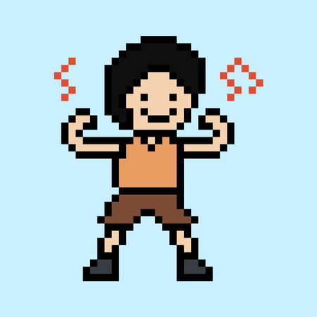 Cute cartoon pixel character cute man exercises training aerobic dance lifestyle music decoration...