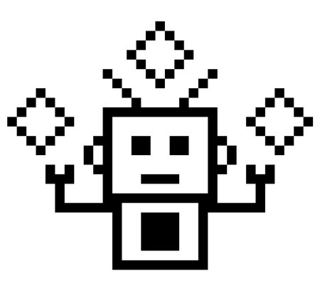 Cartoon pixel art of humanoid robot or ai learning skill robotic chat bot robots business vector...