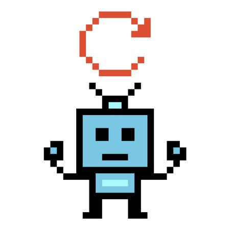 Cartoon pixel art of humanoid robot or ai learning robotic chat bot machine business vector...