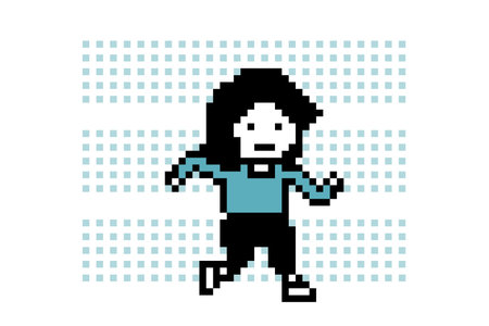Pixel cartoon exercise race run 8bit character woman girl run running jog cardio lifestyle decor...