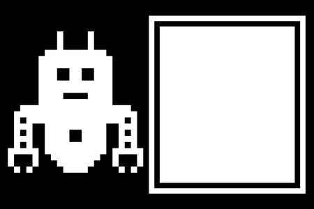 Cartoon pixel art humanoid robot learning toy robotic engineer bot machine business vector character automation electronic background 8 bit artificial intelligence design.のイラスト素材