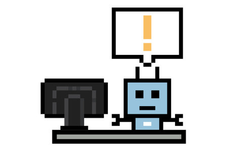 Cartoon pixel art of humanoid robot learning toy robotic engineer bot machine business vector...