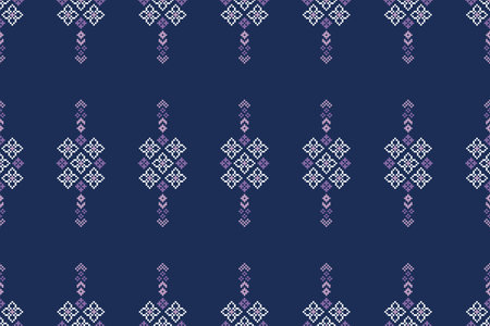 Blue color background ethnic pattern traditional motif ikat geometric fabric pattern cross...