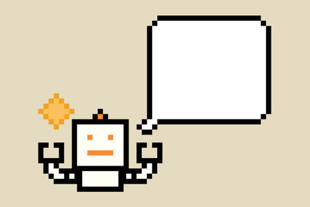 Cartoon humanoid robot learning toy robotic engineer bot machine business vector character automation electronic technology background 8bit artificial intelligence pixel art.のイラスト素材