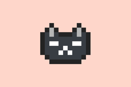 Cute pixel cartoon 8bit character black cat kitty decoration cat 8 bit cat kitten character background vector.のイラスト素材