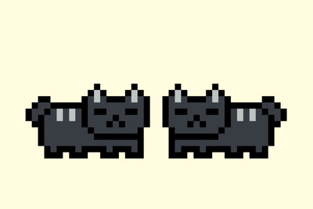 Cute pixel cartoon 8bit character black cat kitty decoration cat 8 bit cat kitten character background vector.のイラスト素材