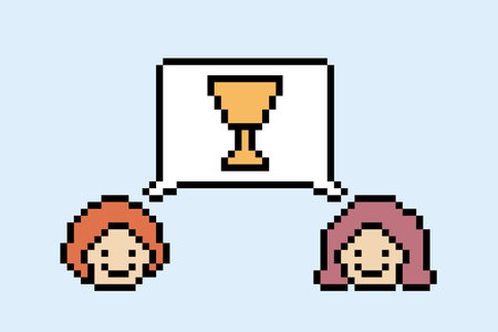 Business cartoon team, partnership,ambition, award, achievement with idea corporate character office work 8 bit pixel design art.のイラスト素材