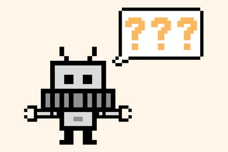 Cartoon humanoid robot learning toy robotic engineer bot machine business vector character automation electronic technology background 8bit artificial intelligence pixel art.のイラスト素材