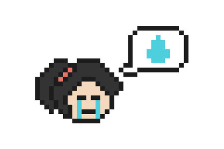 Cartoon woman girl cry sad stress tired with unhappy,depressed,sick,8 bit,problem.