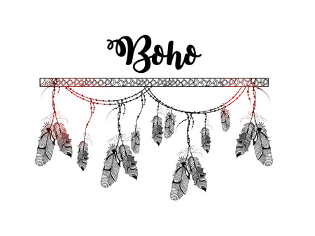 Boho style. Creative ethnic hand drawn elementsのイラスト素材