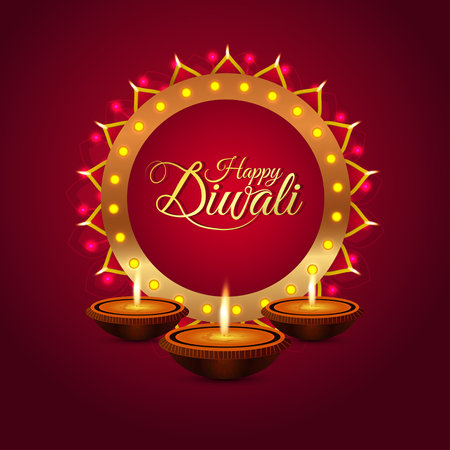 Happy diwali celebration greeting card with creative illustration and backgroundのイラスト素材