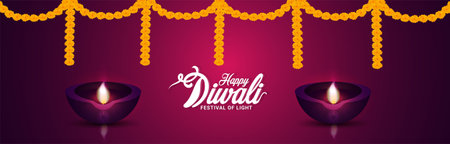 Happy diwali invitation banner with garland flowerのイラスト素材
