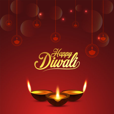 Happy diwali the festival of light celebration greeting card with creative diwali diyaのイラスト素材