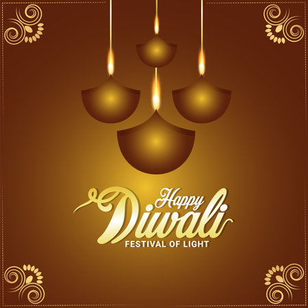 Happy diwali indian festival invitation greeting card with diwali diyaのイラスト素材