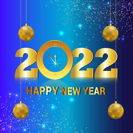 Happy new year 2022 invitation card with golden wall clock
