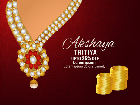 Akshaya tritiya vector illustration with gold coin and gold necklaceのイラスト素材