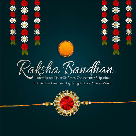 Happy raksha bandhan greeting card with  vector illustration of garland flowerのイラスト素材