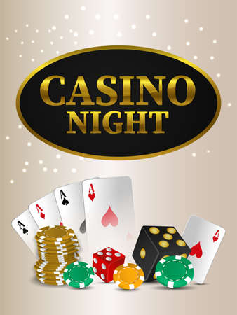 Casino night party flyer , casino gambling game with playing cards and chipsのイラスト素材