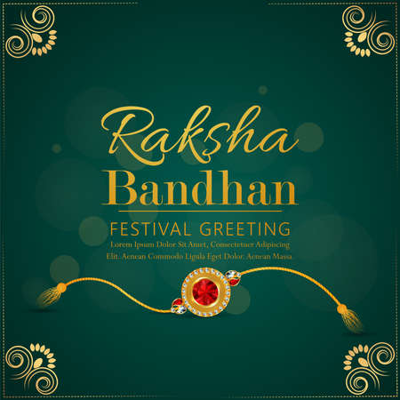 Indian festival happy raksha bandhan invitation greeting card with vector realistic rakhiのイラスト素材