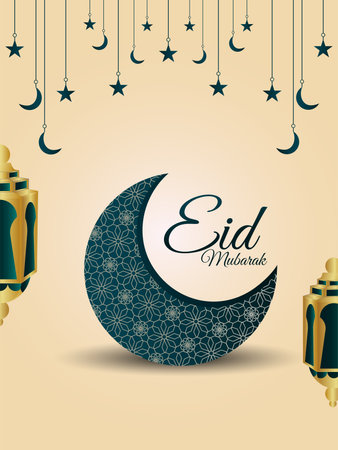 Eid mubarak islamic festival with arabic pattern moon and lanternのイラスト素材