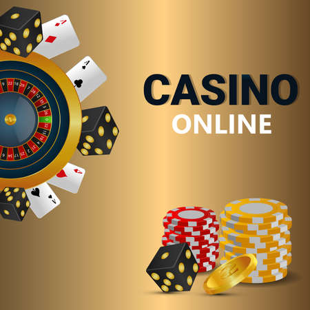 Vip casino online game with roulette wheel, chips and diceのイラスト素材