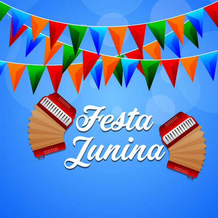 Festa junina invitation greeting card with colorful party flagのイラスト素材
