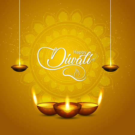 Indian festival of happy diwali celebration greeting card with vector diya on creative backgroundのイラスト素材