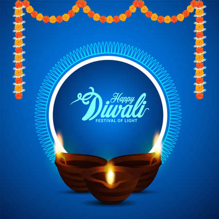 Happy diwali festival of light invitation greeting card with creative diwal idiya oil lampのイラスト素材