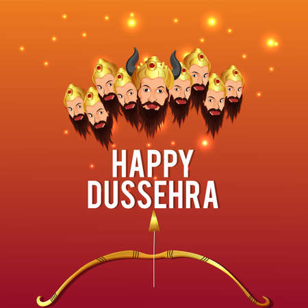 Happy dussehra indian festival vector illustration with creative Ravana and Rama bow with arrowのイラスト素材