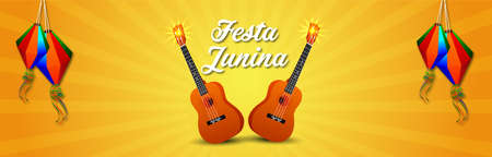 Brazilian festival of festa junina invitation  banner with creative guitarのイラスト素材