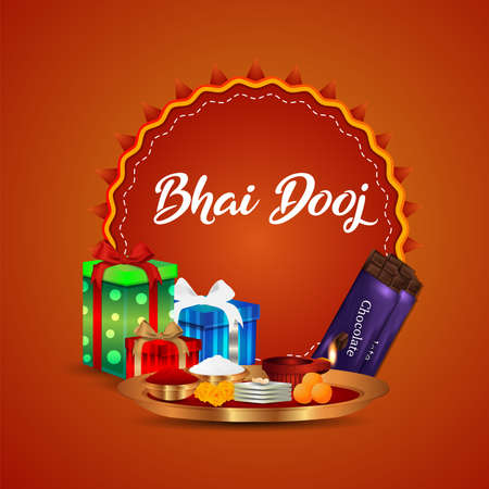 Happy bhai dooj invitation greeting card with creative vector illustrationのイラスト素材