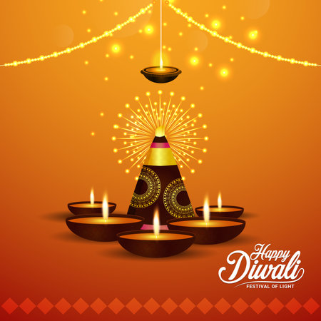 Ilustración de Happy diwali celebration greeting card , Diwali festival of light with creative diwali diya - Imagen libre de derechos