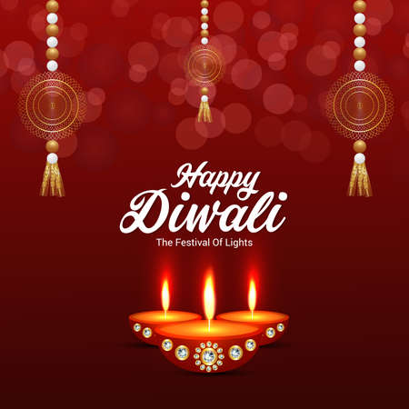 Happy diwali the festival of light with creative vector illustration of diwali diyaのイラスト素材