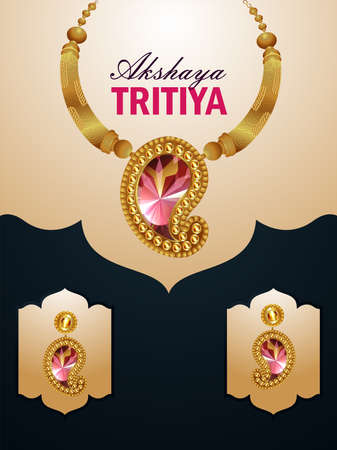 Akshaya tritiya celebration sale flyer with vector necklace with earings and gold coin potのイラスト素材