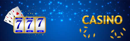 Casino gambling game with golden text with slot machine and playing cardsのイラスト素材